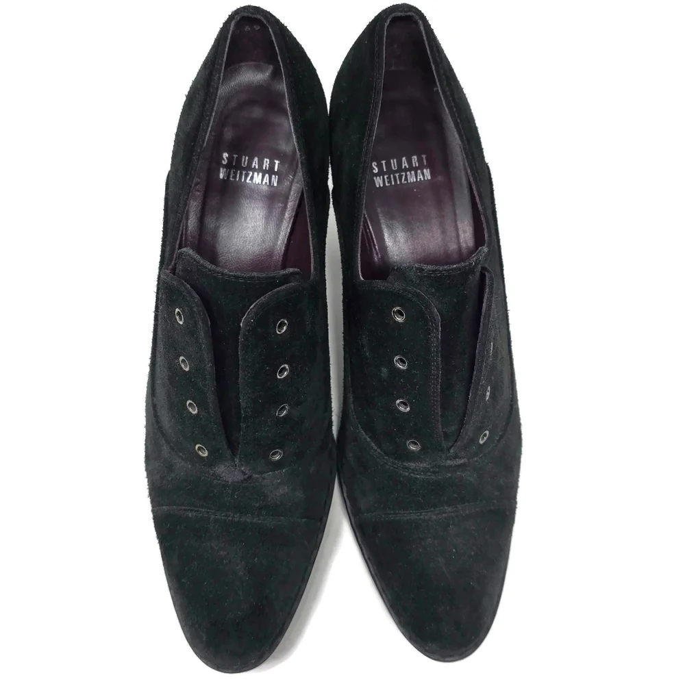 Stuart Weitzman Black Suede Heeled Oxfords